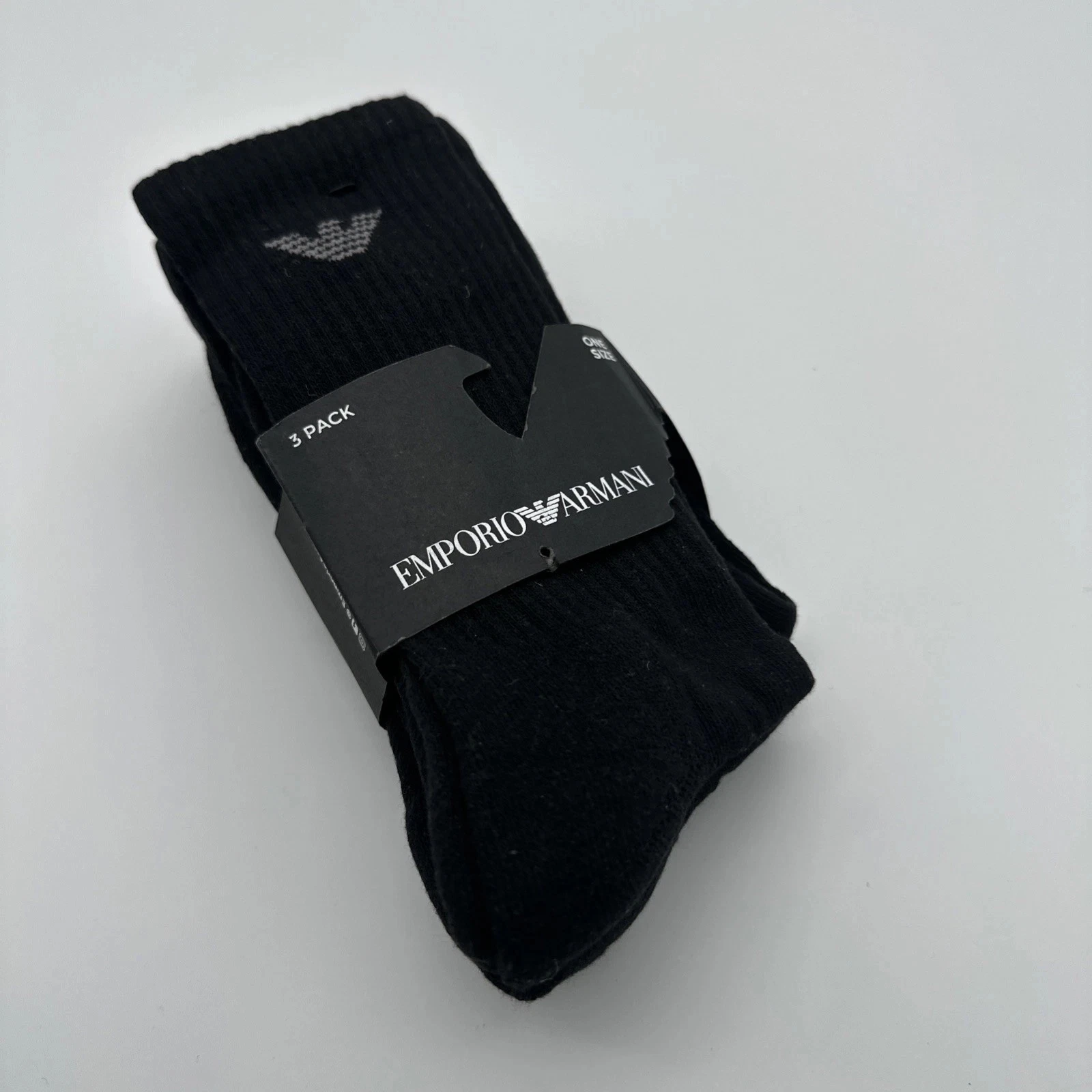 Emporio Armani Mens 3 Pack Crew Logo Socks