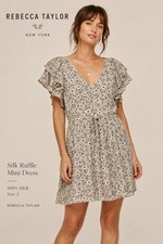 Rebecca Taylor 100% Silk Floral Dress Ruffle Sleeve Cottagecore Boho Size 2 B6