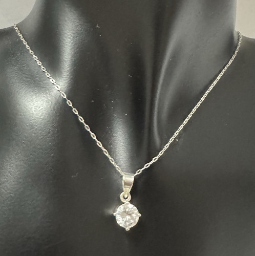 .925 Sterling Silver 18" Cable Chain Necklace • Round Clear CZ Bezel Pendant