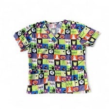 Comfy Cotton Green Orange Purple Spooky Animatedly Halloween Themed Scrub Top