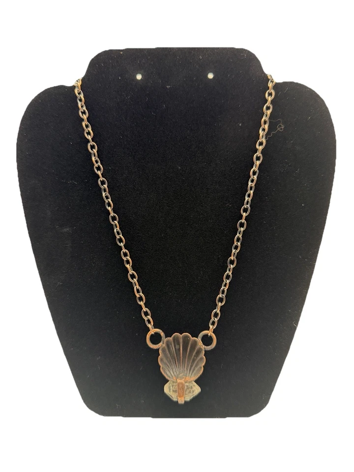 Collar Colgante Vintage Tono Bronce Vieira Concha Cuarzo Crudo Cristal Punta Boho Foto 2 de 3