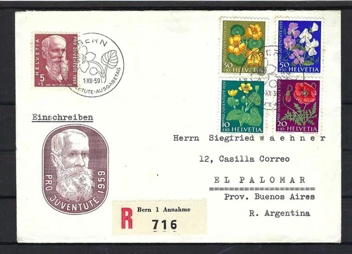 Switzerland 1959 Pro Juventute First Day Cover to Argentina - Zumstein CV CHF 30