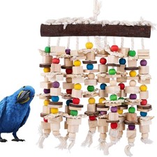 Large Bird Parrot Chewing Toy -Natural Wooden Blocks Bird Parrot Tearing Toys...