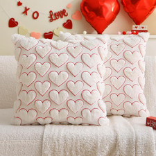 Valentine'S Day Pillow Covers Decorations, 18 X 18 Inch Set of 2 Red Embroidery