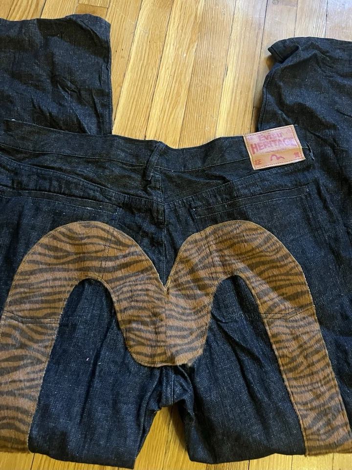 Jeans japonês listrado de tigre Evisu (índigo) - Imagem 4 de 4
