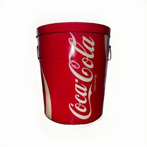 Vintage 12" Large Red Coca Cola Metal Bucket With Lid And Handles