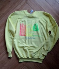 Vintage 80s Neon Yellow Sweater Mississipi Guf Coast US L , New W Tags USA Made