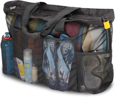 Extra Large Beach Bag Mesh Tote with Zipper and Pockets