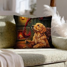 "Wine & Woof" - Golden Retriever Pillow Cover - Dog Lover Home Decor
