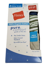 Hanes Boys Size 2T/3T Multi Color Tagless 100 Organic Cotton Boxer Briefs 6 Pk