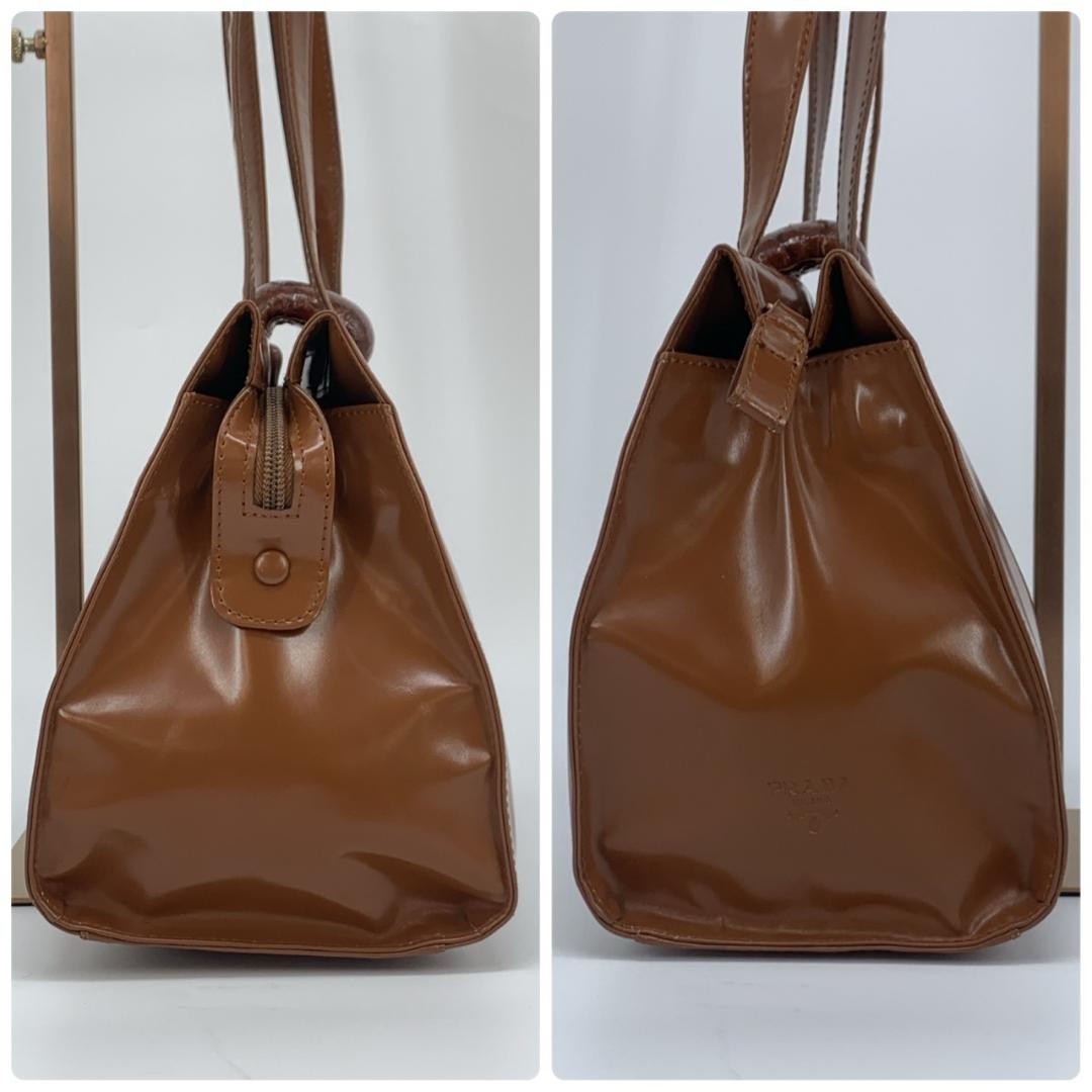 Prada Brown Patent Leather Enamel Python Logo Sho… - image 6