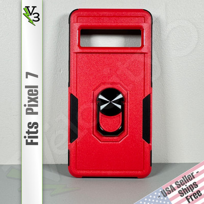 Case for Google Pixel 7 - Red & Black | Dual Layer | Ring Holder & Kickstand