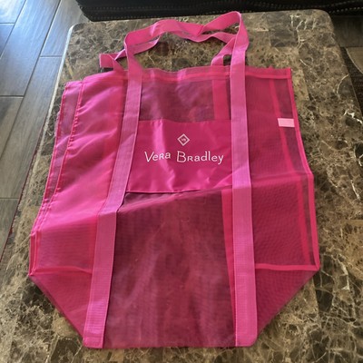 Huge Vera Bradley Pink Tote Reusable College Laundry  Mesh Bag Handle New