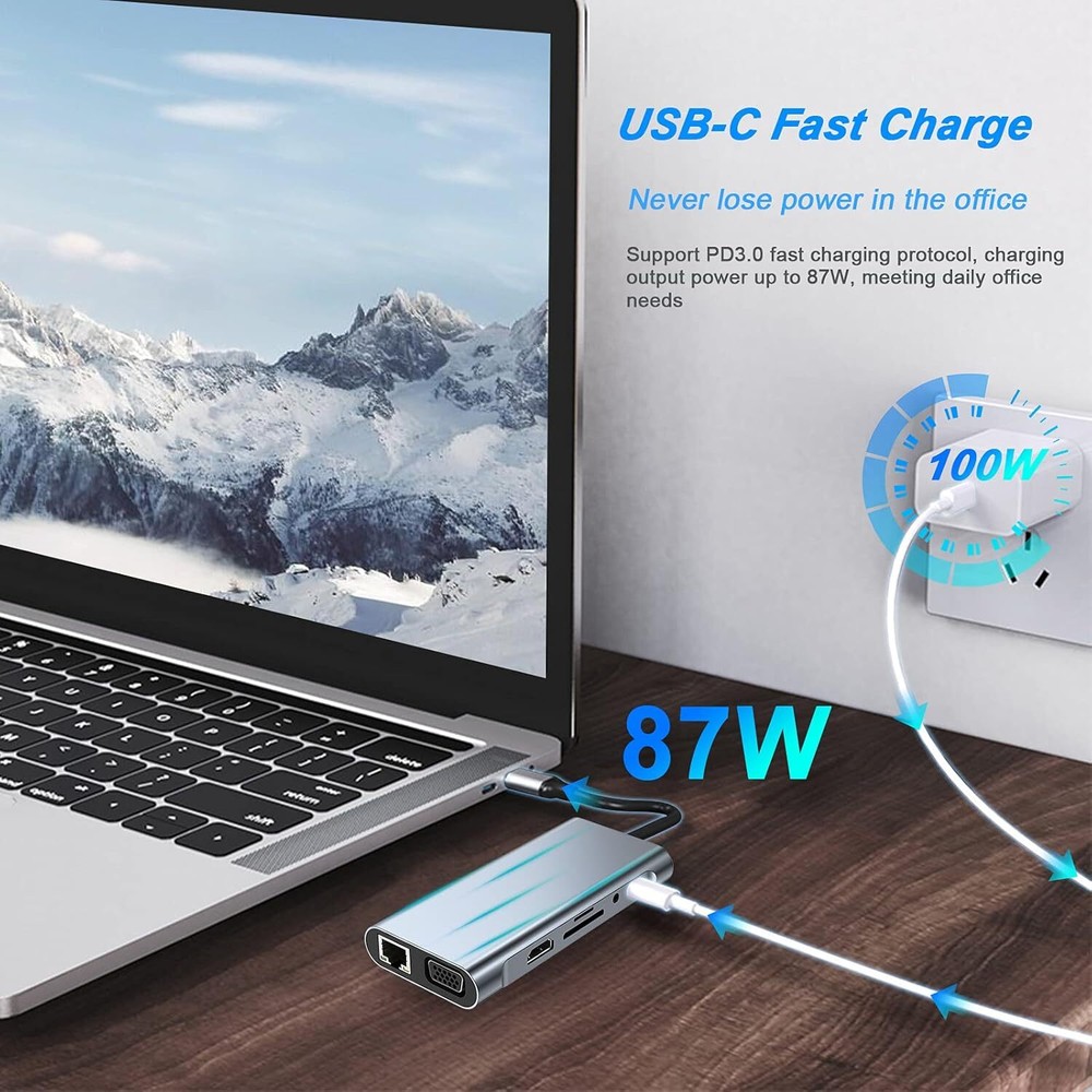 USB Hub Docking Station HDMI Adapter 11in1 Multiport Adapter w/ VGA SD/TF Audio