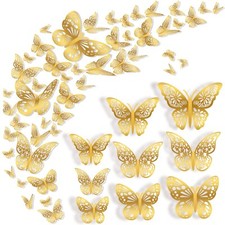 36 Pcs Butterfly Wall Decor, 3 Styles 3 Sizes 3D Gold Butterfly, Wedding Deco...