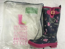 Joules Women Welly Printed Wellies Tall Rubber Rain Boots London Bus 9 NWT