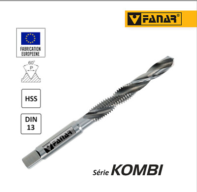Foret Taraudeur Combiné FANAR M8x1,25 – HSS DIN13, Pas à Droite, Usage Machine
