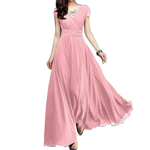 Mujeres Vestido Largo Formal de Gasa para Baile de graduación Noche Fiesta Cuello en V Manga Corta Cóctel* - Imagen 4 de 41