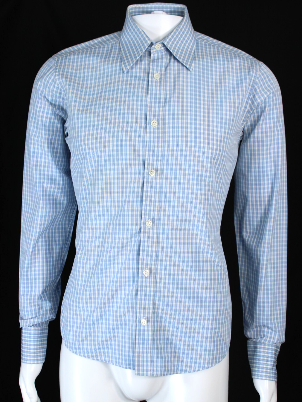 Camicia elegante uomo YVES SAINT LAURENT blu e bianca a quadri cotone popeline 39 15