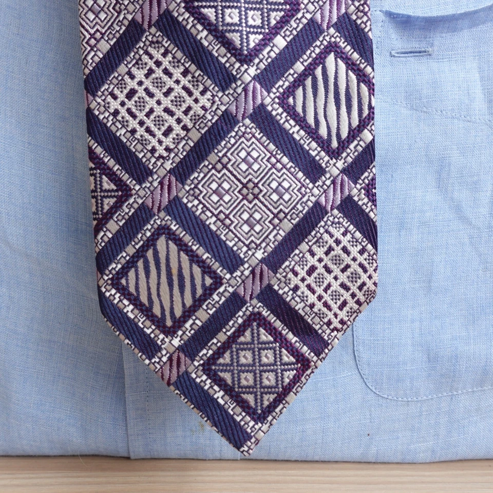 Corbata para el cuello para hombre púrpura blanco isla justa arte nórdico japonés tribal azteca auténtica Foto 2 de 4