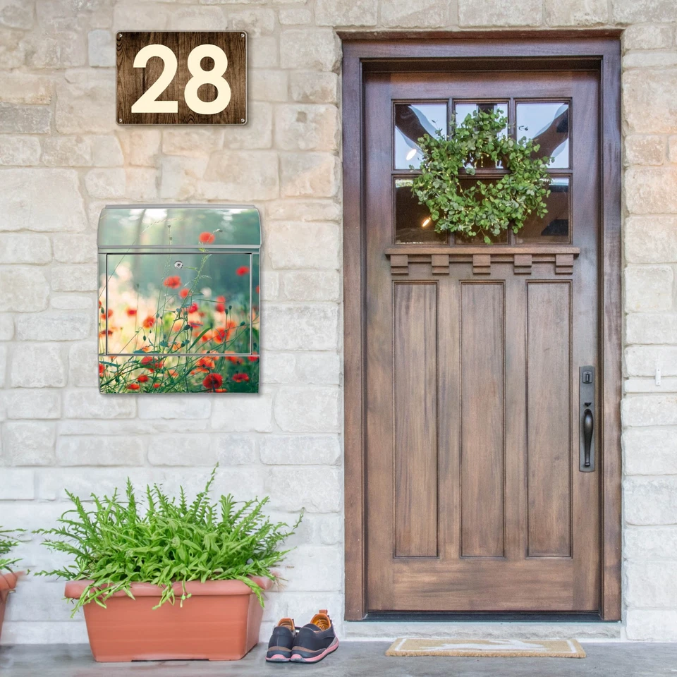 Design Briefkasten Mailbox mit eigenem Namen und Zeitungsfach Motiv Waldmohn - Bild 3 von 4