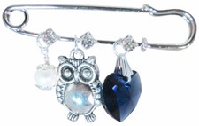 Better Than Buttons Owl & Heart Bridal Pin Something Blue, Old, & New Jewelry