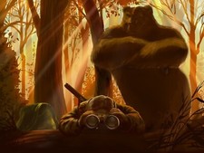 Landscape humor nature art men hunter grizzly bear trees Custom Gaming Mat Desk