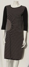 Ann Taylor LOFT Black Taupe Rayon Asymmetric Fine Sweater Knit Dress size M EUC