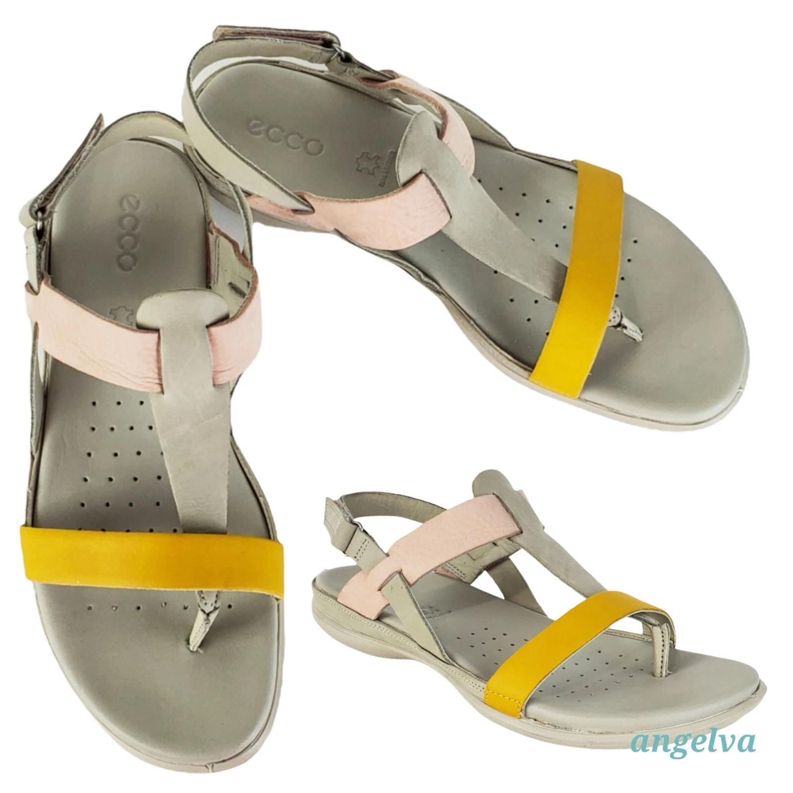 Sandali Ecco flash a t cinturino in pelle cinturino slingback oro rosa grigio 40 9