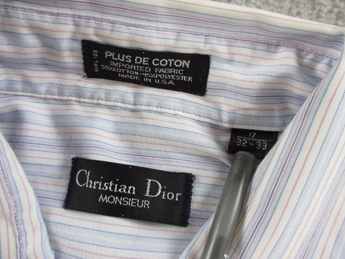 VINTAGE Christian Dior Shirt Mens 17 Blue Purple Striped Button Up USA Made - Picture 5 of 9