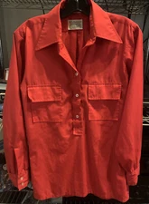 Vintage Richman Brothers Polyester Long Sleeve Button Up Red Shirt “Shag” Size S