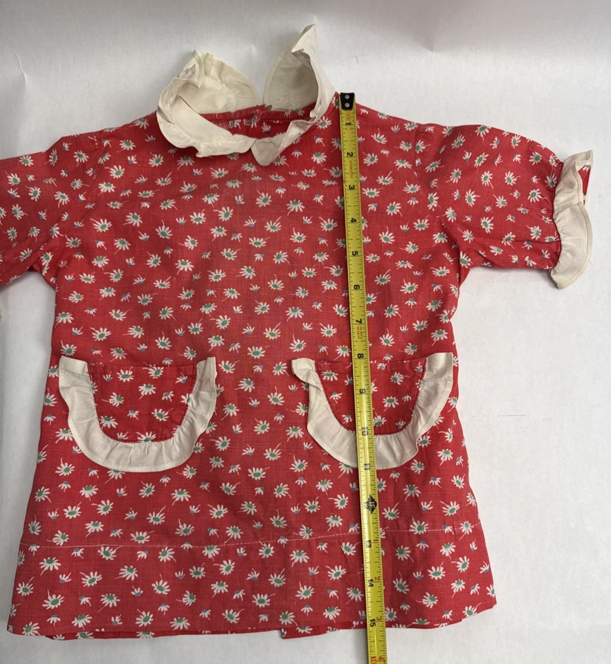 Vintage 1940s Girls Floral Dress & Bloomers Set Red Daisy Print Ruffle Trim - Image 4 of 4