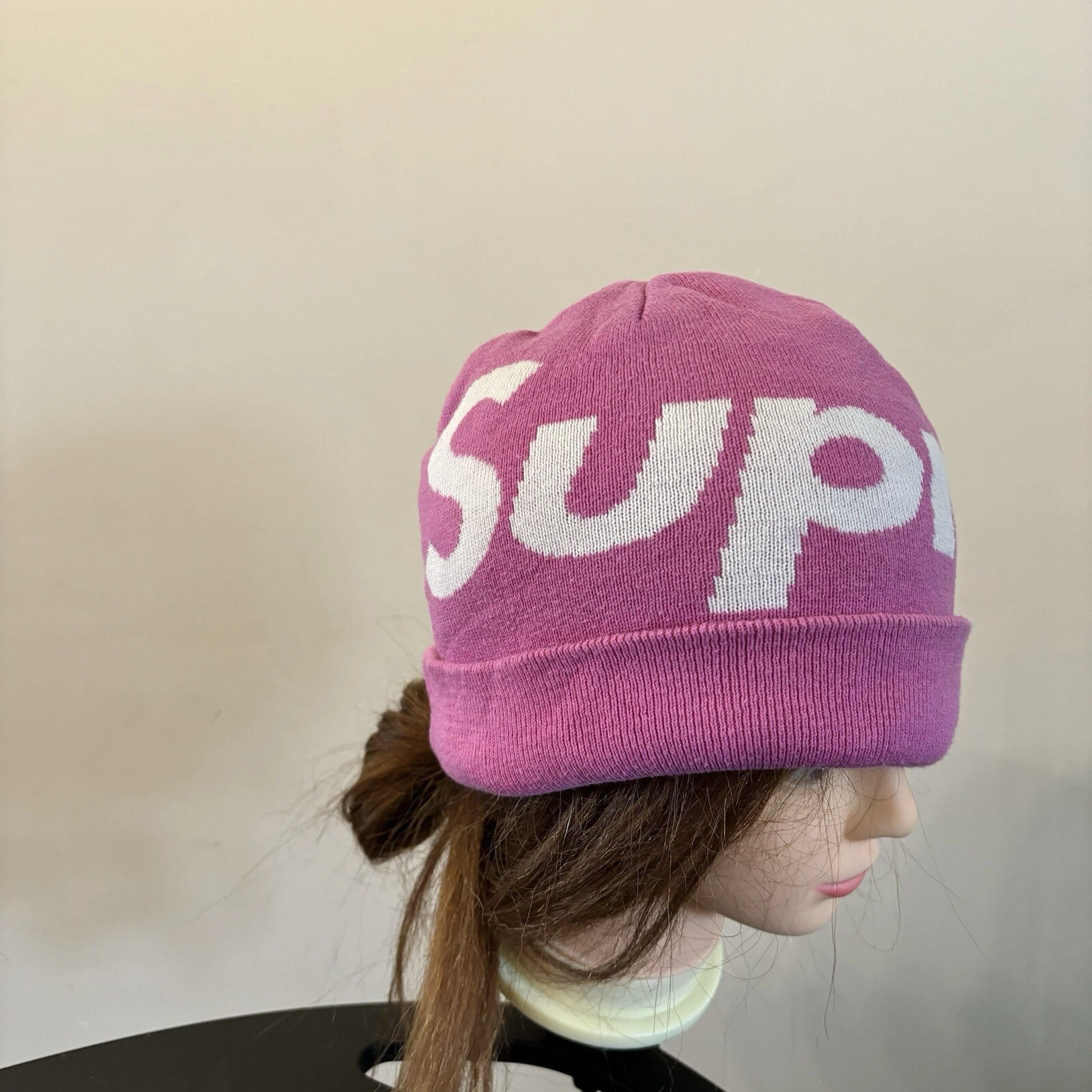 Supreme Big Logo Beanie Purple Pink Hat cotton cashmere VGC
