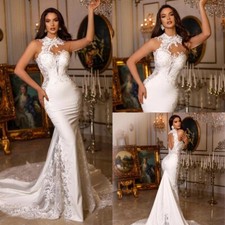 Sexy Mermaid Wedding Dresses Halter Neck Sleeveless Lace Applique Bridal Gowns