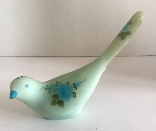 Vintage Fenton Hand Decorated Roses on Custard Satin Happiness Bird-SIGNED