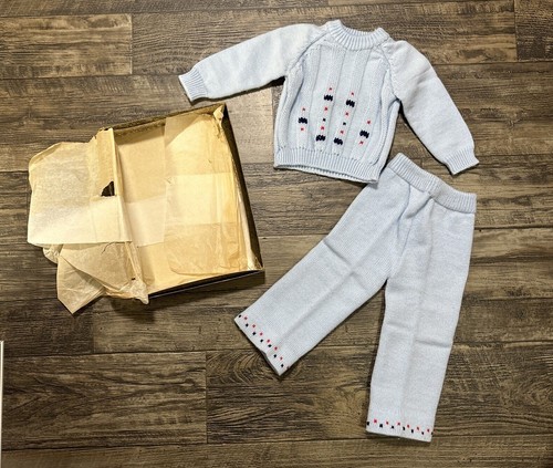 Vintage 1960’s 1970’s Baby Boy Toddler Sweater Outfit Shirt Pants 12m, 18m Blue