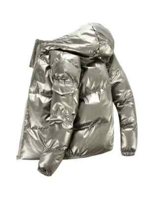 Sport Daunenmantel Synthetik Kapuze Silber Herren Slim Schmal 7846