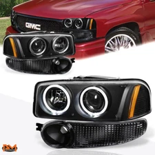 For 01-07 GMC Sierra Yukon Denail LED Halo Ring Projector Headlights Bumper Lamp