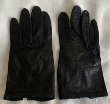 Vintage Aris of Paris France Black Leather Short Gloves Women Petite Size 6 1/2