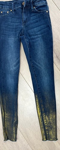Tractr 2 Pairs Skinny Jeans Pants Lot Girls Sz 7 Blue Distressed Gold Raw Hem - Picture 3 of 11