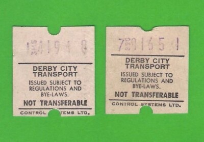 Derby City Transport ~ 2 Autofare Bus Tickets - Control Systems Ltd - c.1980s
