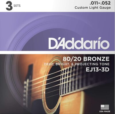 D'Addario EJ13-3D 80/20 Bronze Custom Light Guitar Strings UPC 019954255701