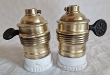 2x alte original Messing Lampenfassung E27 Porzellanring Drehschalter Art Deco