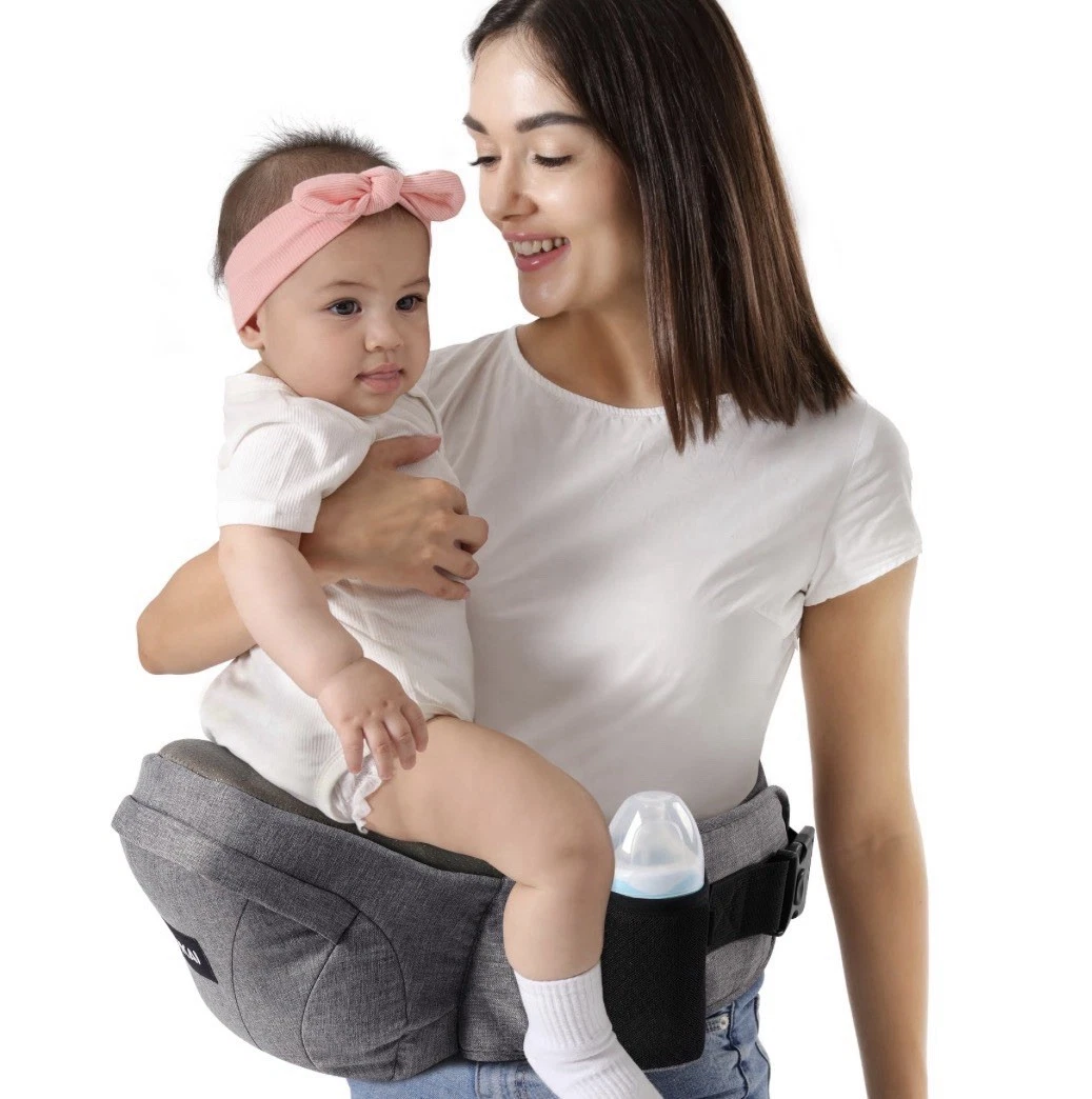 HKAI Baby Hip Carrier with Adjustable Waistband & Breathable Mesh Pocket Grey