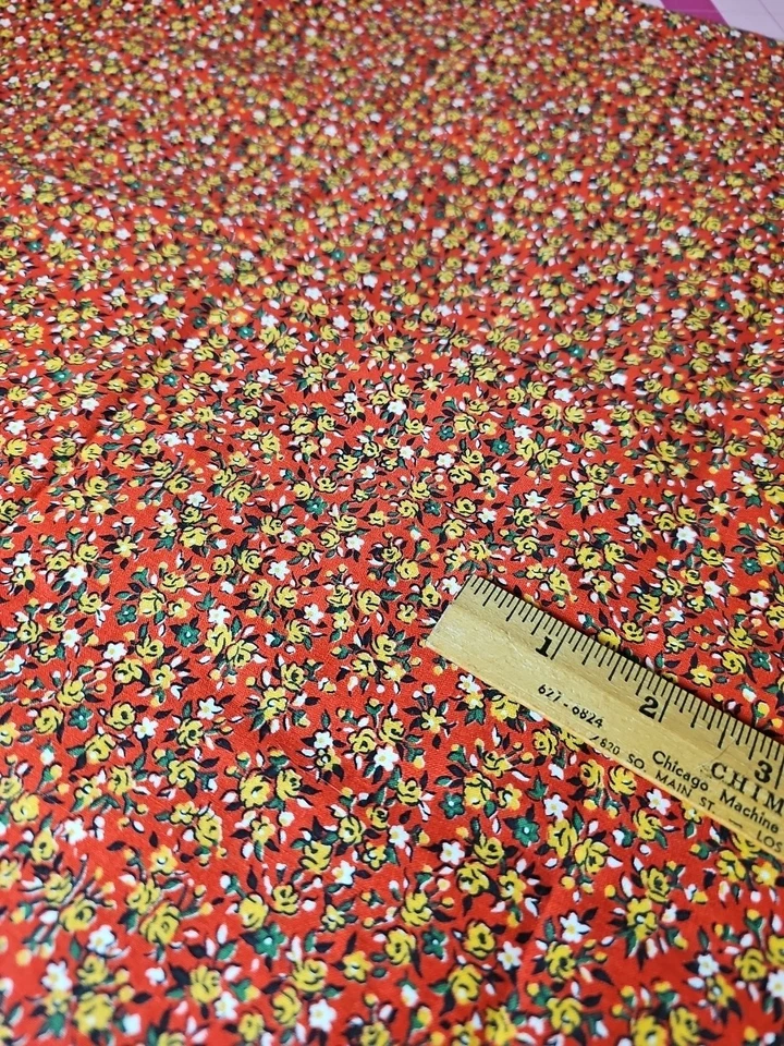 Vintage Tiny Ditzy Calico Floral Cottagecore Cotton Fabric Doll Red 1 Yard x 37" - Image 4 of 4