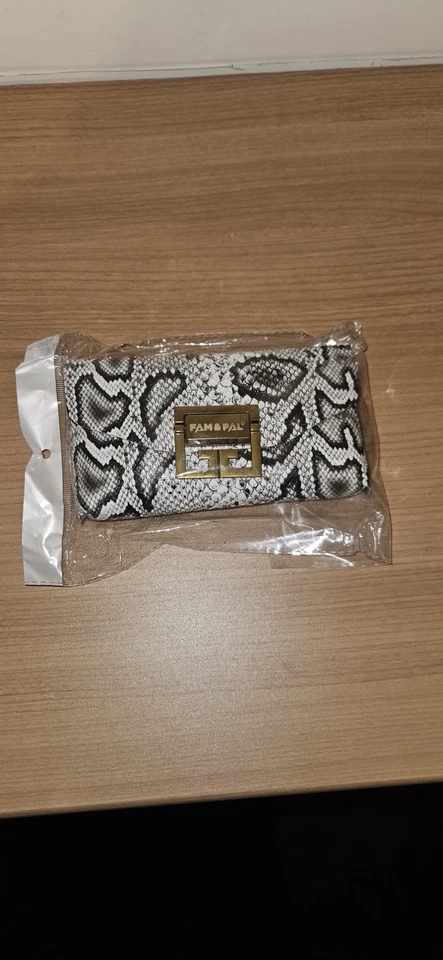 FAM & PAL Clutch Bag | White Snakeskin/Gold | Womens