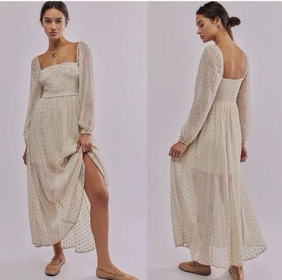 Free People Dainty Ethereal Romantic Malina Maxi Dress Ivory Tea XS NWT Lace