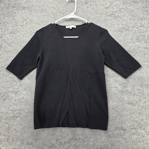 Maje Sweater Womens Medium Black Elbow Sleeve Knit Scoop Neck Pullover Top