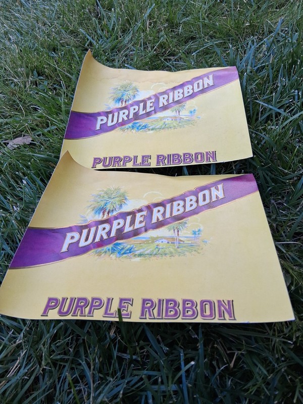 Lot of 2 Lg Purple Ribbon Tobacco Cigar Box Label Unused NOS New 1940-50s