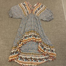 Umgee USA Fancy That Floral Print V-neck High Low Hem Bohemian Dress Large